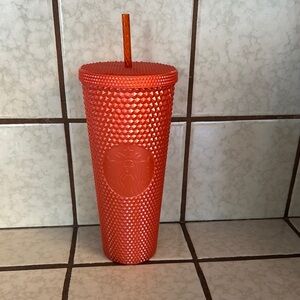 Starbucks Bright Orange Studded Tumbler with Straw